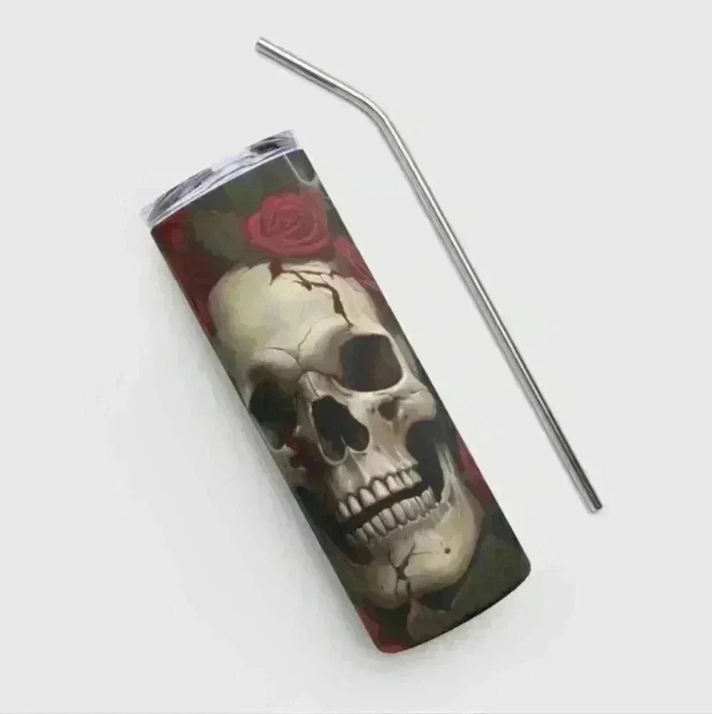 Skull roses 20 oz tumbler with straw - Picture 3 of 3